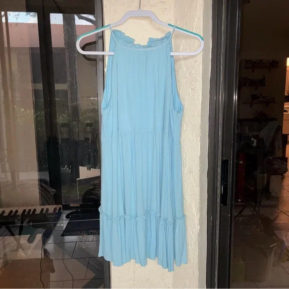 Blue Rain Sky Blue Tiered High Neck Ruffle Mini Dress - Size L - Picture 1 of 9